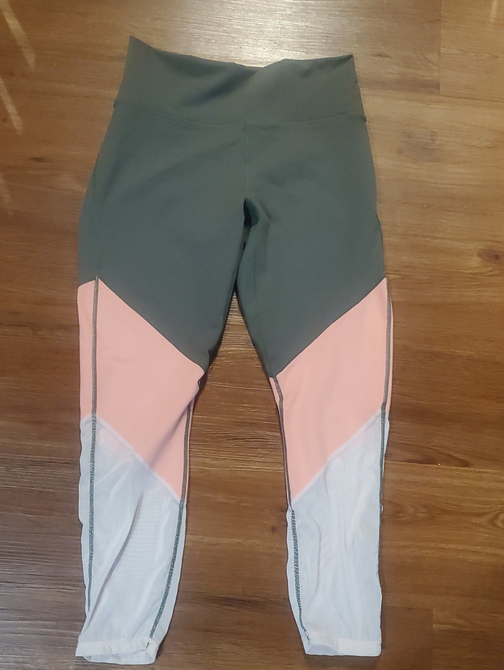 Fabletics Olive, Pink & White Colorblock High-Rise Leggings